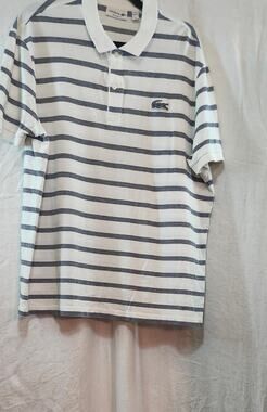 Mens Lacoste SZ XXL Golf Polo Cut Long Nice Fit White with Grey Stripe Cotton